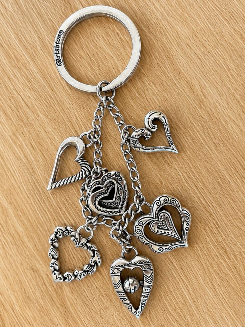 Brighton Silver-Tone Multi Heart Charm Keychain